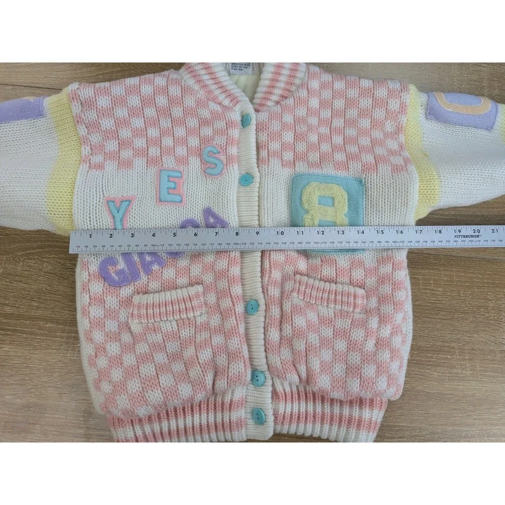 Vintage Giacca Yes Chunky Knit Cardigan Sweater 80s 90s Kids Size 6